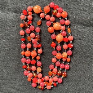 Barney's Necklace Coral Red Orange Glass Bead 50 inches